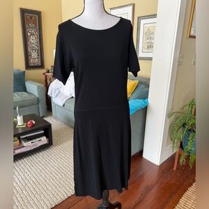 Anne Claire viscose knit pull on black dress with short sleeves. NBW w/out tags